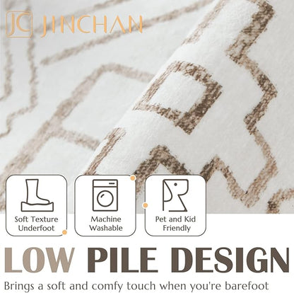 jinchan Moroccan Runner Rug 2x5 - Kitchen Machine Washable Runner Rug Modern Geometric Soft Low-Pile Lightweight Non-Slip Carpet for Entryway Hallway Laundry Room Bedroom Farmhouse (2x5ft, Taupe)