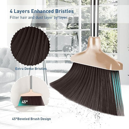 FGY Broom and Dustpan Set Stand Up Broom and Dust Pan Combo for Dog Cat Pets Home Use (Brown)