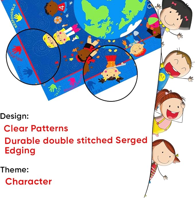 World Character Classroom Rug, 7'6" x 12' Rectangle, Educational Classroom Rug, Kids Learning Play Mat | Area Rug for Bedroom or Playroom