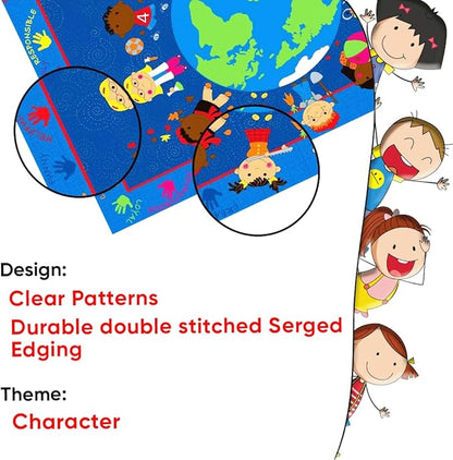 World Character Classroom Rug, 4' x 6' Rectangle, Educational Classroom Rug, Kids Learning Play Mat | Area Rug for Bedroom or Playroom
