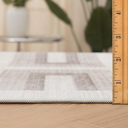 ReaLife Rugs Machine Washable Area Rug Runner - Living Room Bedroom Bathroom Kitchen Entryway Office - Non-Slip Baking Low Pile Stain Resistant Premium - Modern Geometric - Remi - Beige 2'6" x 8'