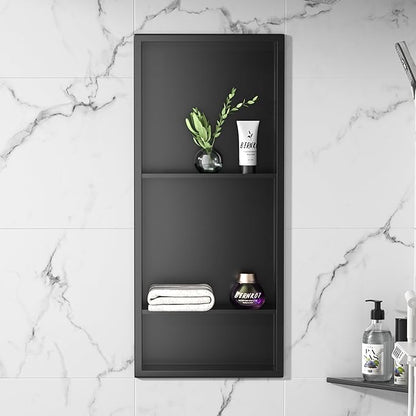Stainless Steel Shower Niche 30" X 12" Matte Black No Tile Needed Wall Vertical Niche Three-Tier Shelves Recessed Shower Shelf for Bathroom Storage Over Mount Installation