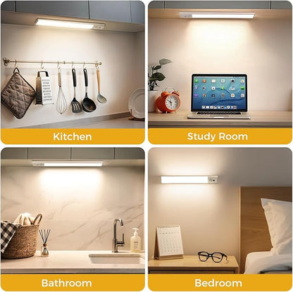 Under Cabinet Lighting, Motion Sensor Light with 3 Color Temps, Rechargeable Closet Lights with Hand Wave, 9 Inch Dimmable Under Counter Lights for Kitchen, Wardrobe, Stairs, 2 Pack