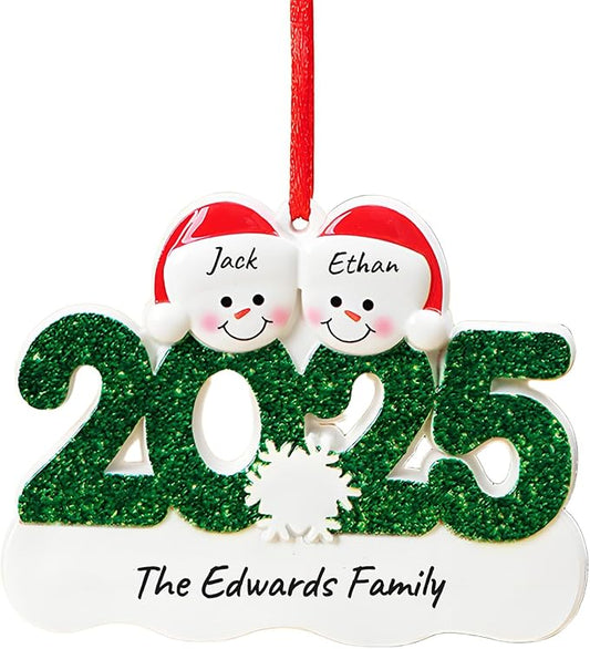 2025 Christmas Ornaments Personalized with Names Family of 2,3,4,5,6, Custom Family Snowman Ornament for Xmas Tree, Personalized Christmas Ornaments Decoration Gifts for Home Decor, 2 Names
