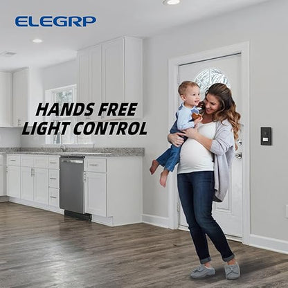 ELEGRP Occupancy Motion Sensor Light Switch, PIR Infrared Motion Activated Wall Switch, No Neutral Wire, Single Pole for CFL/LED/Incandescent Bulb, Wall Plate Included, UL Listed (2 Pack, Matte Black)