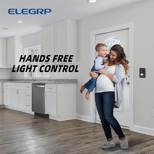 ELEGRP Occupancy Motion Sensor Light Switch, PIR Infrared Motion Activated Wall Switch, No Neutral Wire, Single Pole for CFL/LED/Incandescent Bulb, with Wall Plate, UL Listed (10 Pack, Matte Black)