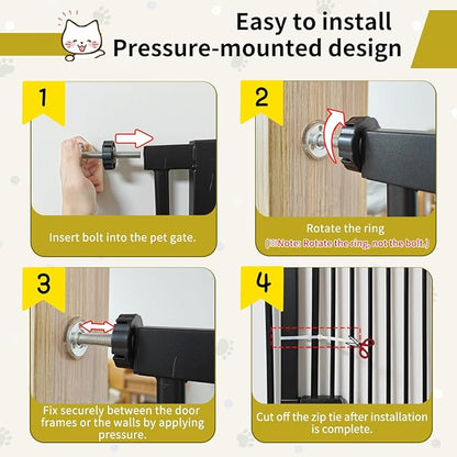 Lumizone Extra Tall Cat Gate 55.12" High Pressure Mounted Extra Wide 2025 New (17 Sizes) 1.37" Gap No Drilling Auto-Close One-Handed Operation Tall Pet Gate for Dogs(Black, 55.12" H x 88.58"-92.71" W)