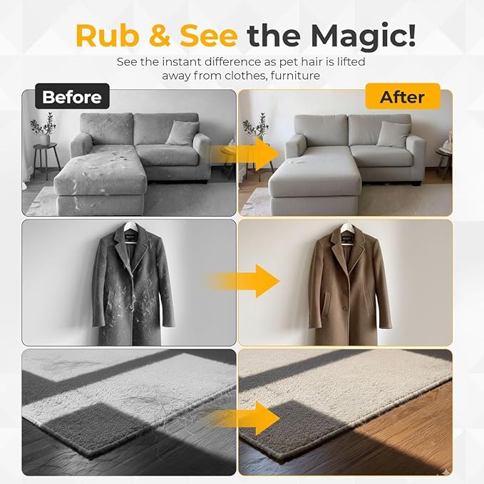 Pet Hair Removal Glove for Dogs & Cats, Reusable Electrostatic Pet Hair Glove, Pet Hair Remover Tool for Clothing, Couch, Carpet, Car Seat