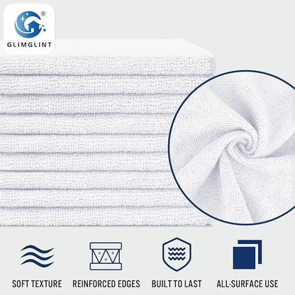 GLIMGLINT White Microfiber Cleaning Cloth, 150 Pack Cleaning Rags, Cleaning Towels with 3 Color Assorted, 14"X12"