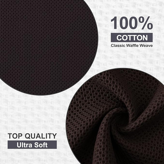 Kitinjoy 100% Cotton Kitchen Dish Cloths, 8 Pack Waffle Weave Ultra Soft Absorbent Dish Towels for Drying Dishes Quick Drying Kitchen Towels Dish Rags, 12 X 12 Inches, Dark Brown
