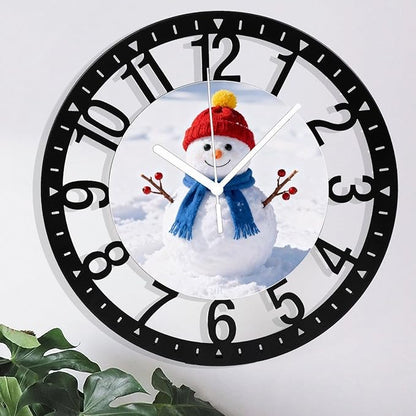 Wall Clock 10 Inch Silent Non-Ticking Modern Clocks Battery Operated - Analog Small Classic for Office, Home, Living Room,Bathroom, Kitchen, Bedroom, School,Snowman Clock