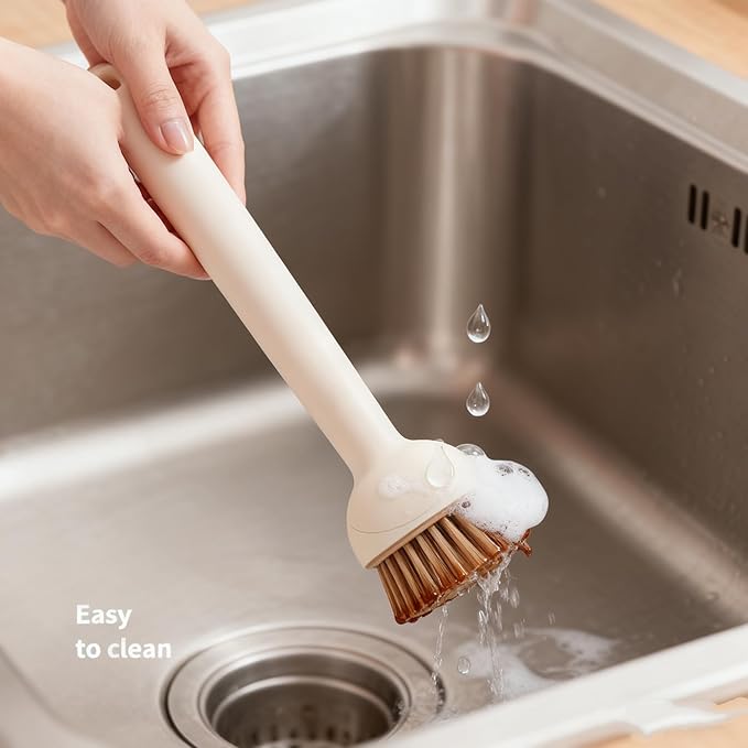 Rotating Long Handle Cleaning Brush,Cleaning Brush for Kitchen, Scrub Brush for Pans, Pots, Kitchen Sink Cleaning, Pack of 2 Plastic Adjustable Household Tool