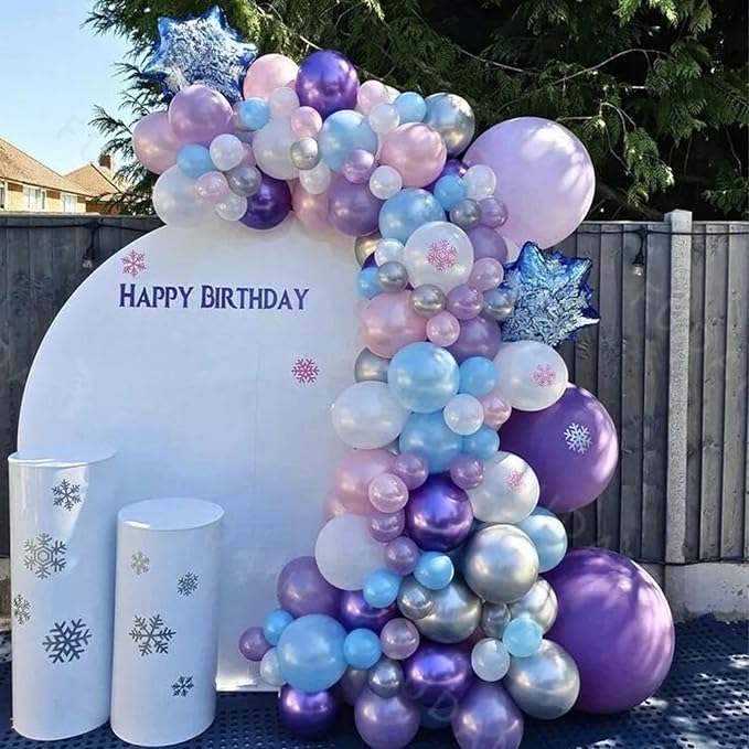 Frozen Balloons, 12 Inch Blue and Purple Balloons, Metallic Silver Blue Frozen Print Snowflake Confetti Balloon for Girls Woman Ice and Snow Winter Theme Birthday Party Decorations