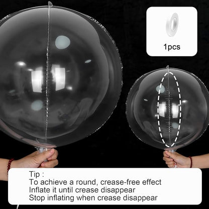 12Pcs Clear Round Foil Balloons, 22" 15" 10" 4D Helium Transparent Balloon, Clear Bubble Foil Balloon for Birthday Baby Shower Christmas Wedding Anniversary Disco Prom Bobo Party Decorations