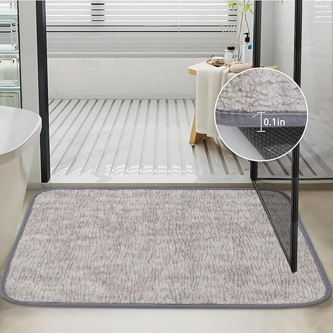 Bath Mats 24x17 Non-Slip Absorbent Bathroom Rug, Quick Dry Machine Washable Shower Tub Mat with Rubber Backing, Soft Floor Carpet for Bathroom Decor Bark Light Gray