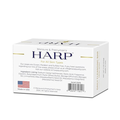 HARP pH-Balanced (5.0-6.0) Body Wash Bar. ZERO saponified oils. Protects Moisture Barrier. Gentle for Sensitive/Dry skin. + Shea Butter/Borage Oil. Non-Comedogenic. FRESH SPORT Fragrance. 5oz