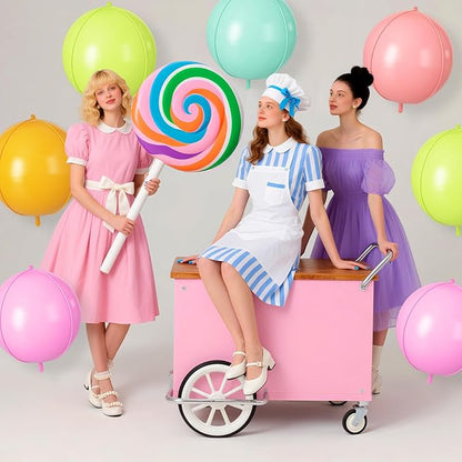 Pastel Round Foil Balloons 9 pcs,Multicolor Giant 4D Round Balloons 22 Inch for Kid's Birthday Rainbow Party Baby Shower