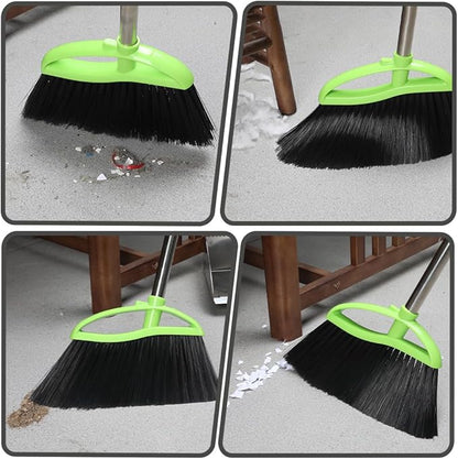 3-Pack Indoor Outdoor Broom Set with Soft & Stiff Bristles, Heavy Duty Sweeping Angle Broom for Corners, Long Handle for Garage, Warehouse, Concrete & Tile Floors