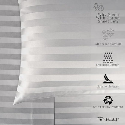 URBANHUT 800 Thread Count Egyptian Cotton Damask Striped King Size Sheets Set (4 Pc) - Ultra Soft & Smooth, Sateen Weave King Sheet, Luxury Hotel Sheets with 16" Deep Pocket - Silver Grey