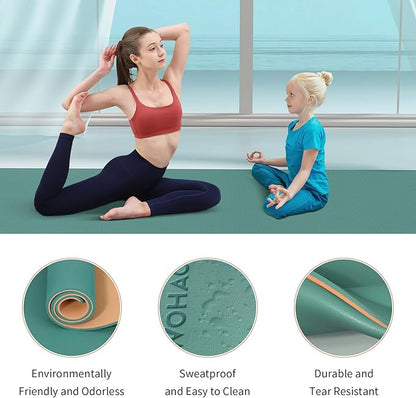 Extra Thick 8mm Yoga Mat, 72"x28" Non Slip Exercise Mat, Reversible 2-Sided Dual Color Premium POE Material, with Carrying Strap for Yoga, Pilates, Home Gym