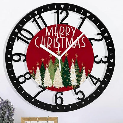 Wall Clock 10 Inch Silent Non-Ticking Modern Clocks Battery Operated - Analog Small Classic for Office, Home, Living Room,Bathroom, Kitchen, Bedroom, School,Snowman Clock