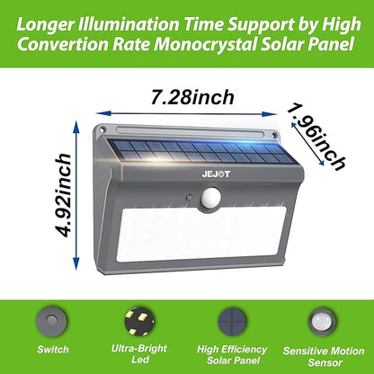 2 Pack Solar Motion Lights Outdoor Waterproof, 270° Wide Angle,3 Modes Solar Wall Lights, Anti Glare Solar Powered Flood Lights for Fence Garage Garden Patio Yard