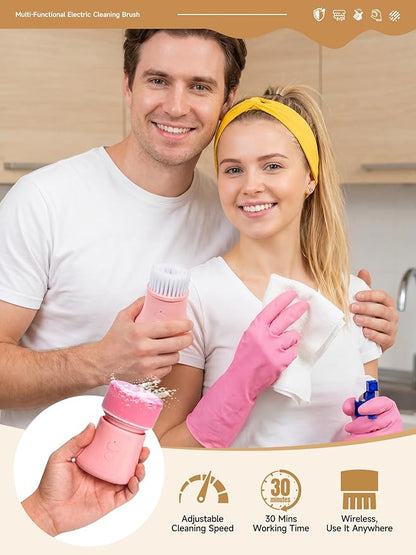 Electric Spin Scrubber, Mini Pink Cleaning Brush kit, for Wome, for Bathroom/Kitchen/Floor/Home/Grout/Tile/Shower, IP66 Waterproof Household Cleaning Supplies, Apartment Essentials