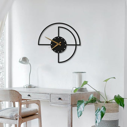 Half-Circle Modern Wall Clock 14-Inch – Black Metal, Silent Non-Ticking Quartz Movement, Sleek Contemporary Design for Kitchen, Bedroom, Office