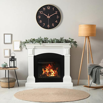 MEIRED Wall Clock 12 Inch Silent Non Ticking Battery Operated Round Wall Clock Modern Simple Style Decor Clock for Home/Office/School/Kitchen/Bedroom/Living Room, Black and Gold