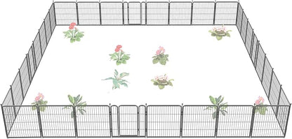 FXW Garden Fence Outdoor for The Yard – 32in(H) x 72.9ft(L) Heavy Duty Metal Animal Barrier for Dog and Rabbit, Decorative Dog Fence, 32 Panels, Silver