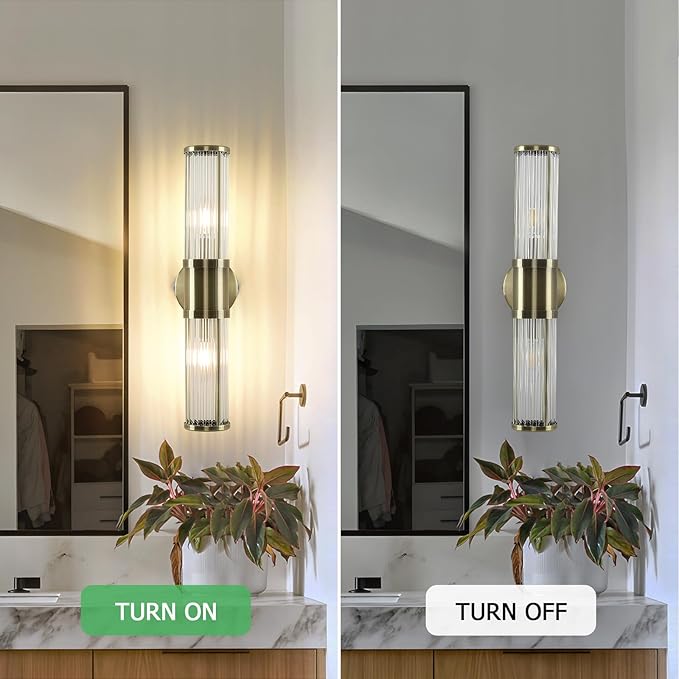 JOOSENLUX 2 Light Bathroom Vanity Light Fixture, Antique Bronze Wall Sconce Set with E12 Base and Glass Rod Design – Decorative Lighting for Bathroom Mirror, Powder Room, Hallway, Bedroom