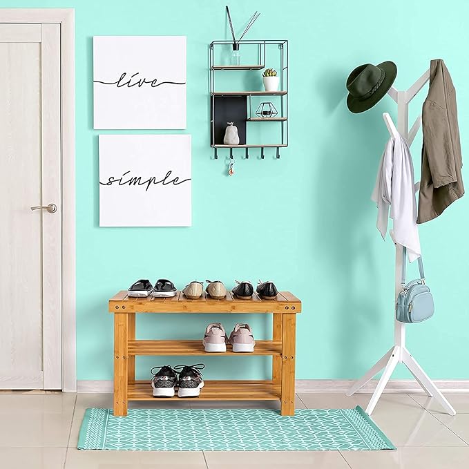 Homemaid Living Bamboo 3 Tier Shoe Rack Bench, Premium Organizer or Entryway Bench, Perfect for Shoe Cubby, Entry Bench, Bathroom Bench, Entryway Organizer, Hallway or Living Room(Natural Bamboo)