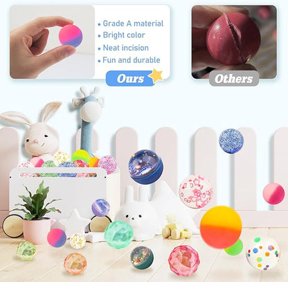 Bouncy Balls for Kids 24 Pieces 7 Styles 32 mm Assorted High Bouncing Balls Toys for Birthday Parties, Party Favors and Gifts Classroom