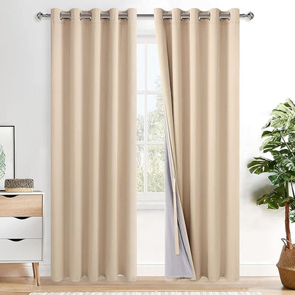 XWZO 100% Blackout Curtain Panels - Thermal Insulated Black Liner Curtains, Noise Reducing and Heat Blocking Drapes for Bedroom and Studio Windows with Tiebacks, Biscotti Beige, W60 x L84, Set of 2