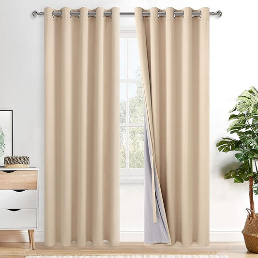 XWZO 100% Blackout Curtain Panels - Thermal Insulated Black Liner Curtains, Noise Reducing and Heat Blocking Drapes for Bedroom and Studio Windows with Tiebacks, Biscotti Beige, W60 x L84, Set of 2
