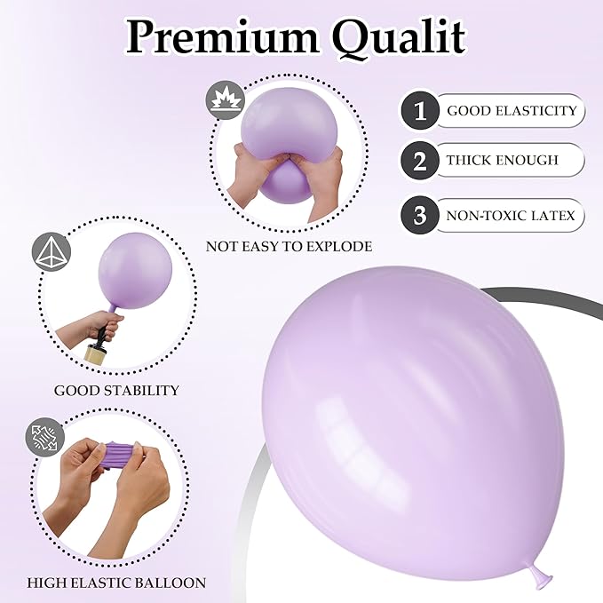 130PCS PastelPurple Balloons, Latex Balloons Different Sizes 18/12/10/5 In, Helium Balloon with Ribbon, Party Balloon Set for Birthday Wedding Graduation Anniversary Baby Shower Decoration