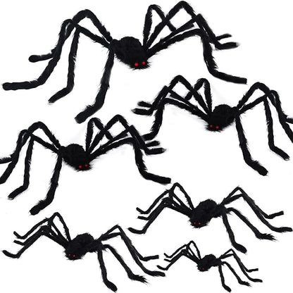 yosager Outdoor Halloween Decorations 6Pcs Realistic Giant Spiders, Huge Hairy Scary Halloween Spider Prop, Black Spooky Spider for House Window Yard Garden Patio Decor (12" 24" 24" 36" 36" 60")