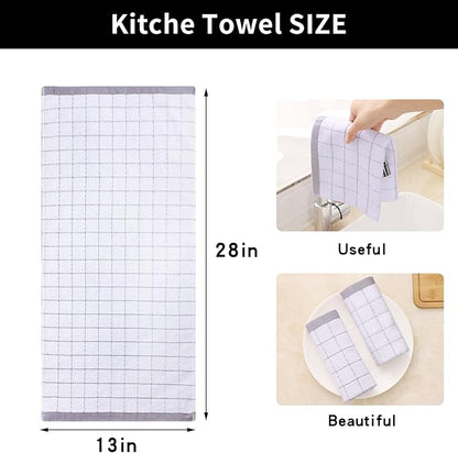 Homaxy 100% Cotton Terry Kitchen Towels(White, 13 x 28 inches), Checkered Designed, Soft and Super Absorbent Dish Towels, 6 Pack