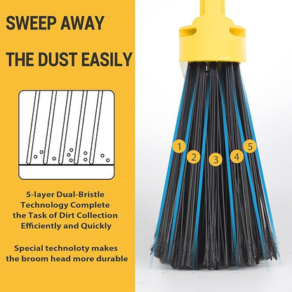Commercial Broom and Dustpan Set, Jumbo Lobby Debris Dustpan (14inch*14inch), Heavy Duty Broom (14inch Width),for Indoor and Outdoor Cleaning,2 Sets, Yellow