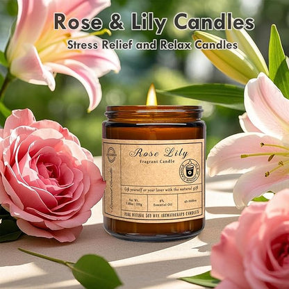 Scented Candles, 7oz Rose Lily Candles for Home Scented, Soy Wax Aromatherapy Candle for Relaxing and Stress Relief, Non Toxic, Slow Burning, Christmas, Birthday, Valentine Gifts for Women Men