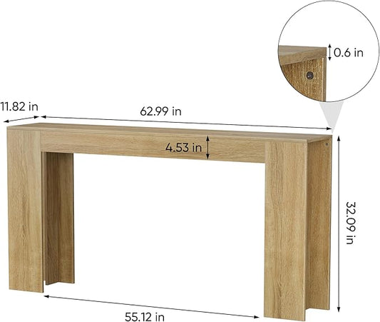 Vibe & Dine 63" Entryway Table, Farmhouse Console Table Foy Hallway Table, Narrow Long Wood Couch Table Behind Sofa for Living Room, Natural Wood