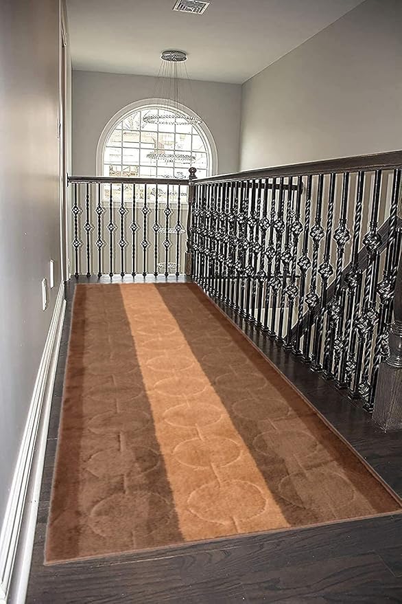 Washable Custom Size Runner Rug Circles Abstract Design Extra Long Runner Rugs for Hallways 26 Inch Wide x Pick Your Size by Feet Slip Skid Resistant Rubber Back (Circle Brown, 6 ft x 26 in)