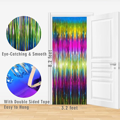 GOER 6.4 ft x 8.2 ft Metallic Tinsel Foil Fringe Curtains Party Photo Backdrop Party Streamers for Birthday,Graduation,New Year Eve Decorations Wedding Decor(2 Packs,Macaroon Rainbow)
