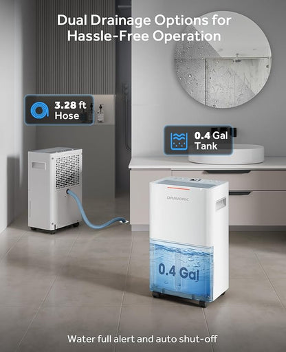21 Pints Dehumidifier for Basement - 1500 Sq.ft Dehumidifiers for Home, Bedroom & Bathroom with Continuous Drain Hose, Intelligent Humidity Control, 3 Smart Modes (White)