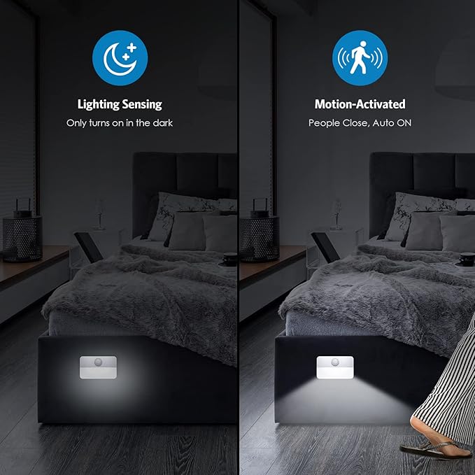 AMIR Motion Sensor Stair Lights for Indoor, 12 Pack Battery-Operated LED Night Light, 40 Lumen 6500K, Cordless Closet Light, Tap Light, Safe Lights for Stairs, Hallway, Bathroom, Cabinet, Kitchen