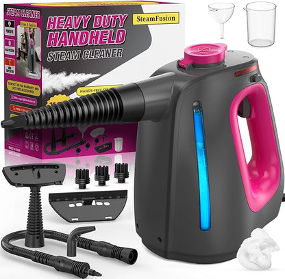 Heavy Duty Handheld Steam Cleaner for Cleaning with Lockable Steam Button&11pcs Accessories, Unlimited Water Addition for Continuous Steaming, Multi-Purpose Steamer for Cleaning Car, Grout (Purple)