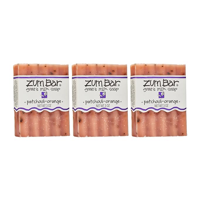 Indigo Wild Zum Goat's Milk Soap Bar - Bar Soap for Hands & Body Made with Essential Oils - 3 oz - Patchouli-Orange (3 Pack)
