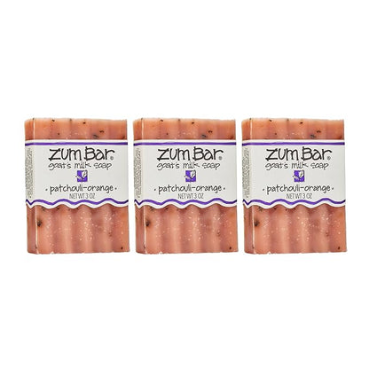 Indigo Wild Zum Goat's Milk Soap Bar - Bar Soap for Hands & Body Made with Essential Oils - 3 oz - Patchouli-Orange (3 Pack)