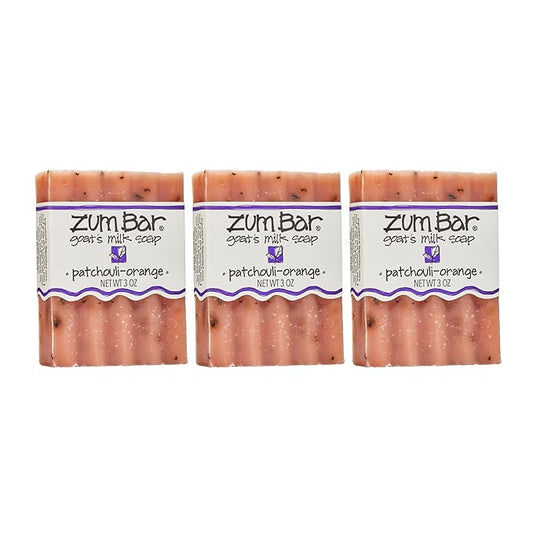 Indigo Wild Zum Goat's Milk Soap Bar - Bar Soap for Hands & Body Made with Essential Oils - 3 oz - Patchouli-Orange (3 Pack)