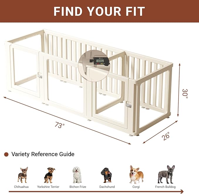 Transparent 12-Panel Dog Playpen, Acrylic Indoor/Outdoor Puppy Pen for Small & Medium Dogs, 30 Inch with Door, White(Ventilated Design 74 * 26 Two Rooms,30 inch)
